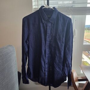 Club Monaco MEN's Dark Blue Linen Casual Button Down Shirt (M)